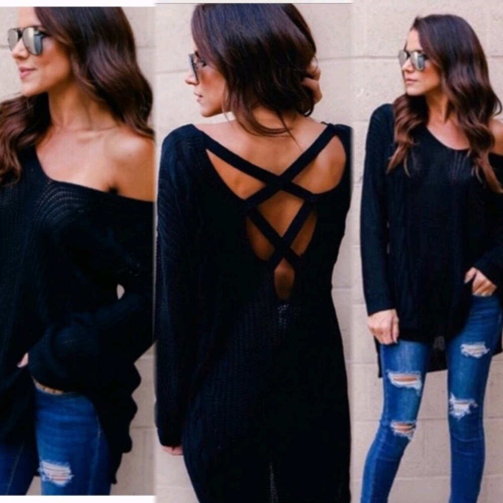 Last 1 New Cable Knit Cross Back Sweater M/L - Picture 2 of 8